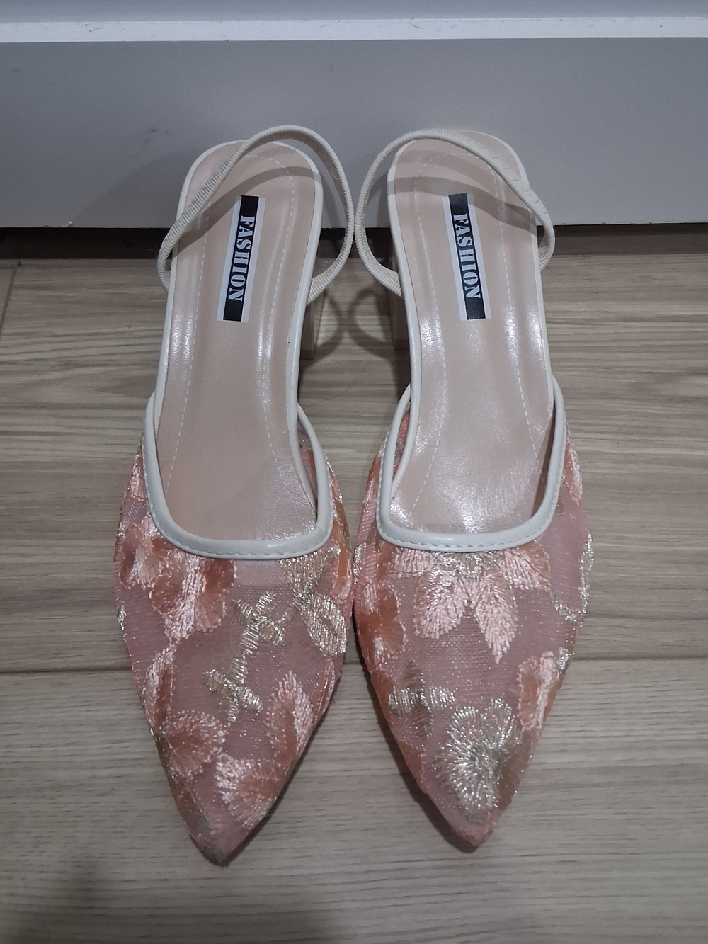 SHEIN Pink Floral Embroidered Slingback Flats 37/7